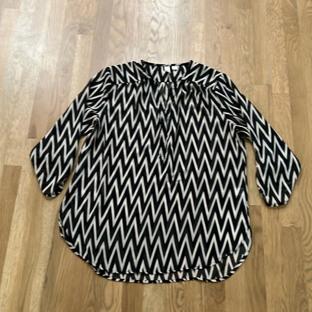 Tacera Women’s Black White Chevron Polyester Long Sleeve V-Neck Shirt Top